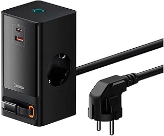 OS-Baseus PowerCombo Dijital Priz 2AC+1U+1C+Geri Çekilebilir-C 65W 1.5m Güç Kablosu ile AB Siyah