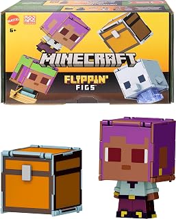 Mattel Minecraft Dönüşen Figürler 2'li Paket, dinamik oyun için 2'si 1 arada, 9 cm, büyük kafalı 2 aksiyon figürü, Efe/Sailboat ve Dolphin/Treasure Chest, JCY31