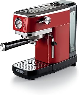 Ariete Moderna Espresso Slim Kahve Makinesi Kırmızı 1381/13 - Metal Espresso Kahve Makinesi, Öğütülmüş Kahve ve ESE Pod Kahve ile Uyumlu, 1300 Watt, 1,1 Litre Su Tankı, Maxi Cappuccino Cihazı