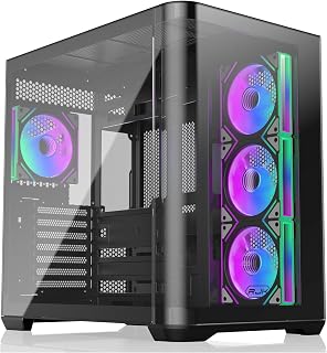 RAIJINTEK ATREUS BT4 Siyah Orta Kule E-ATX PC Kasası, Kavisli Cam Ön ve Yan Paneller, 4 x 120 mm Sonsuzluk Aynası ARGB PWM Fanlar, Yüksek Hava Akışı, Dikey ve Yatay GPU Desteği (0R20B00255)