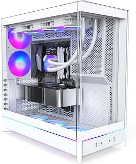 MONTECH HS02 PRO, ATX Mid-Tower PC Kasası, Oyun Bilgisayarı, Yüksek Hava Akışı, Ters Çevrilebilir Düzen, Sağlam Kavisli Temperli Cam Ön Panel, 5x ARGB PWM Fan Önceden Yüklenmiş, Gömme Tasarım, Beyaz