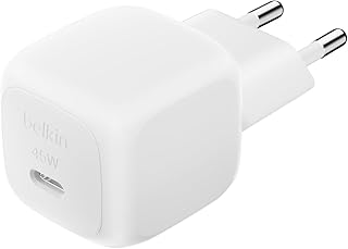 Belkin Kompakt Duvar Şarj Cihazı 45 W, Apple iPhone 17, 16 and 15 Serisi, Samsung Galaxy S25, iPad, AirPods ve Daha Fazlası için USB-C Güç İletimli Hızlı Şarj, Beyaz