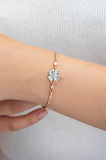 NEREZE 925 Ayar Gümüş Rose Aquamarin Taşlı Yonca Bileklik