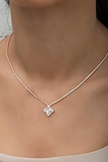 NEREZE 925 Ayar Gümüş Rose Baget Taşlı Kare Tasarım Suyolu Kolye