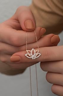 NEREZE 925 Ayar Gümüş Manolya Çiçeği Detaylı Lotus Çiçeği Kolye