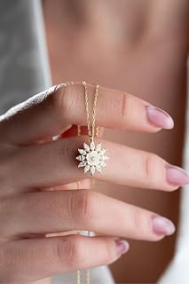 NEREZE 925 Ayar Gümüş Gold Kaplama Mekik Taşlı Manolya Çiçeği Kolye