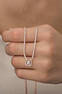 NEREZE 925 Ayar Gümüş Rose Baget Taşlı Tektaş Suyolu Kolye