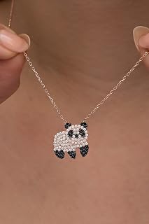 NEREZE 925 Ayar Gümüş Rose Kaplama Zirkon Taşlı Panda Kolye