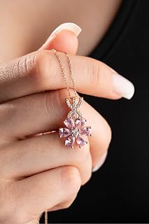 NEREZE 925 Ayar Gümüş Pembe zirkon Taşlı 6 Yapraklı Çiçek Kolye