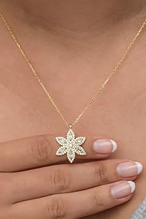 NEREZE 925 Ayar Gümüş 6 Yapraklı Gold Beyaz Taşlı Çiçek Kolye