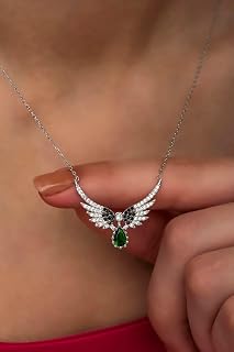 NEREZE 925 Ayar Gümüş Yeşil Zirkon Taşlı Melek Kanadı Kolye