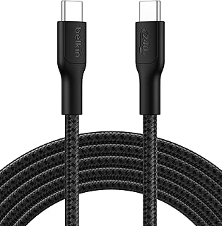 Belkin Eco Örgülü USB-C - USB-C Kablosu, 3 m, 240 W, Yumuşak, Esnek Hızlı Şarj Kablosu, iPhone 16, Galaxy S25, Pixel 9, MacBook, iPad Pro ve Daha Fazlası için Tip-C Şarj Kablosu - Siyah (USB 2.0)