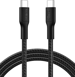 Belkin Eco Örgülü USB-C - USB-C Kablosu, 2 m, 240 W, Yumuşak, Esnek Hızlı Şarj Kablosu, iPhone 16, Galaxy S25, Pixel 9, MacBook, iPad Pro ve Daha Fazlası için Tip-C Şarj Kablosu - Siyah (USB 2.0)