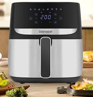 Goldmaster Optima Airfryer, 5+ L Kapasiteli, 8 Ön Programlı, Dijital Dokunmatik, Yağsız Kızartma, Sıcak Hava Fritöz, İnox, Plastik, 1700 Watt