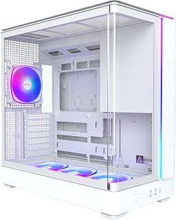 MONTECH King 45 PRO ATX PC Kasası, Kavisli Panoramik Cam, Baca Hava Akışı, 360 mm Radyatör Desteği, Yüksek Performanslı Sistemler için Kompakt Yapı, Fan Hubı ile Önceden Takılmış 4 ARGB PWM Fan, Beyaz