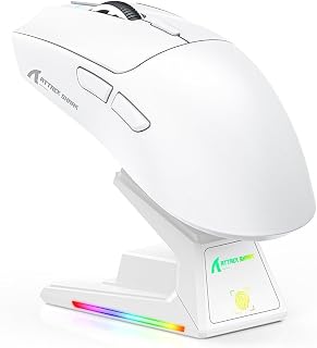 ATTACK SHARK X1 Kablosuz Gaming Mouse – Dokunmatik RGB Şarj Standlı, 53g Süper Hafif Fare, PixArt PAW3395PRO Sensör, 40000 DPI, BT/2.4G/Kablolu Üçlü Mod, Windows/Xbox/PS/Mac Uyumlu – Beyaz
