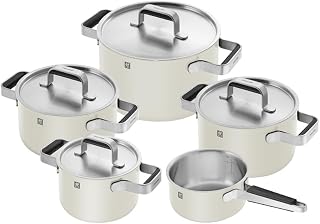 ZWILLING Pure tencere seti, 5 parça, 18/10 paslanmaz çelik, seramik dış kaplama, Stay-Cool kulplar, bulaşık makinesinde yıkanabilir, fildişi beyazı