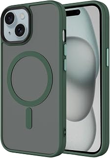Zore Apple ile uyumlu iPhone 15 Plus Kılıf Mat Arka Yüzey Wireless Şarj Özellikli Flet M-safe Kapak Koyu Yeşil