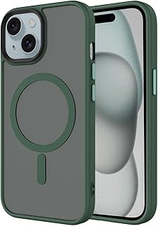 Zore Apple ile uyumlu iPhone 15 Plus Kılıf Mat Arka Yüzey Wireless Şarj Özellikli Flet M-safe Kapak Koyu Yeşil