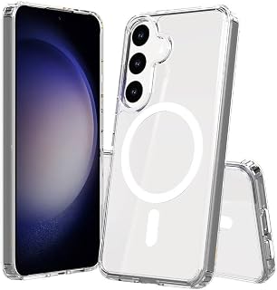 Zore Galaxy ile uyumlu S25 FE Kılıf M-safe Şarj Özellikli Şeffaf Sert PC Zore Embos Kapak Şeffaf