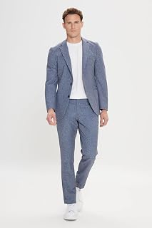 ALTINYILDIZ CLASSICS Erkek Lacivert Slim Fit Mono Yaka Beli Bağlamalı Desenli Takım Elbise