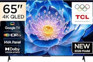 TCL 65 inç Akıllı TV 65T6D 4K Premium QLED Renkli Quantum Crystal HDR10+ Oyun Google TV, Dolby Vision Atmos, DTS Virtual X, MEMC, Sesli Kontrol, Game Master ve İnce Tasarım (2026 Modeli) — %24 İndirim | Amazon TR Fırsatı