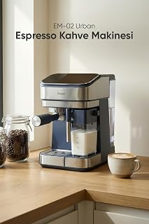 EM-02 Urban Espresso Kahve Makinesi, Otomatik Süt Tanklı, 20 Bar Basınçlı, Dokunmatik Ekran