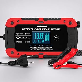 Enshall 12V 10A Akıllı Hızlı Akü Şarj Cihazı - LiFePO4, Jel, AGM ve Kurşun Asit Akü Şarjör ve Onarım Cihazı (Araba, Kamyon, Motosiklet, Tekne)