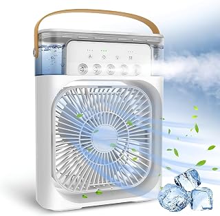 Jouis Masaüstü Taşınabilir Mini Klima - 600ml Su Depolu, 5 Spreyli Hava Soğutucu Vantilatör, 3 Kademeli Hız, Renkli Led Işıklı, Zamanlayıcılı ve Parfüm Hazneli USB Mini Hava Nemlendirici
