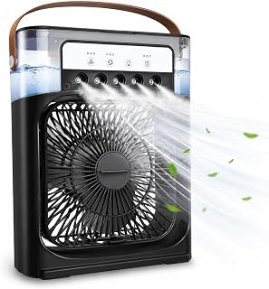 Coverzone Buharlı Hava Soğutucu,Taşınabilir Kablolu Portatif Klima, 600 Ml, Mobil Sulu Klima, 3 Rüzgar Hızı, 3 Sis Modu, Buzlu Vantilatör 5 Sprey Delikli ile Renkli LED Işıklı-26x19x8 Cm, K27