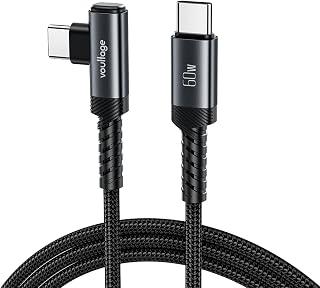 Type-C to Type-C L Uçlu 60W PD Hızlı Şarj Kablosu, 1 Metre, 90° Dirsek Uçlu USB-C Kablo, 3A, 480 Mbps Veri Aktarımı, Örgülü Naylon, Telefon, Tablet ve Bilgisayar Uyumlu – Siyah
