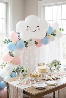 Sevimli Gülen Bulut Yüzlü Folyo Balon | Doğum Günü Baby Shower Anaokulu Parti Süsleme Dekorasyon Balonu