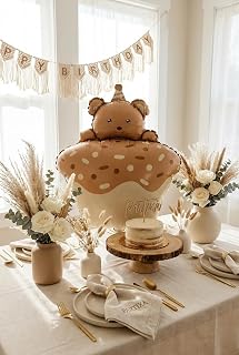 Ayıcık Figürlü Kahverengi Retro Cupcake Folyo Balon | Doğum Günü Baby Shower Bebek Temalı Parti Süsleme Dekorasyon Balonu