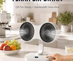 Ayarlanabilir Çift Fan Başlıklı Şarjlı Masa Vantilatörü — %24 İndirim | Amazon TR Fırsatı