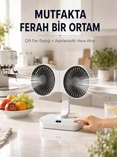 Ayarlanabilir Çift Fan Başlıklı Şarjlı Masa Vantilatörü