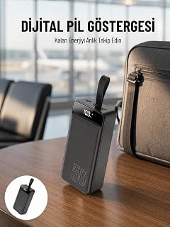 Powerbank 50.000 Mah Dijital Göstergeli Taşınabilir 4 Portlu Hızlı Powerbank Yeni Nesil