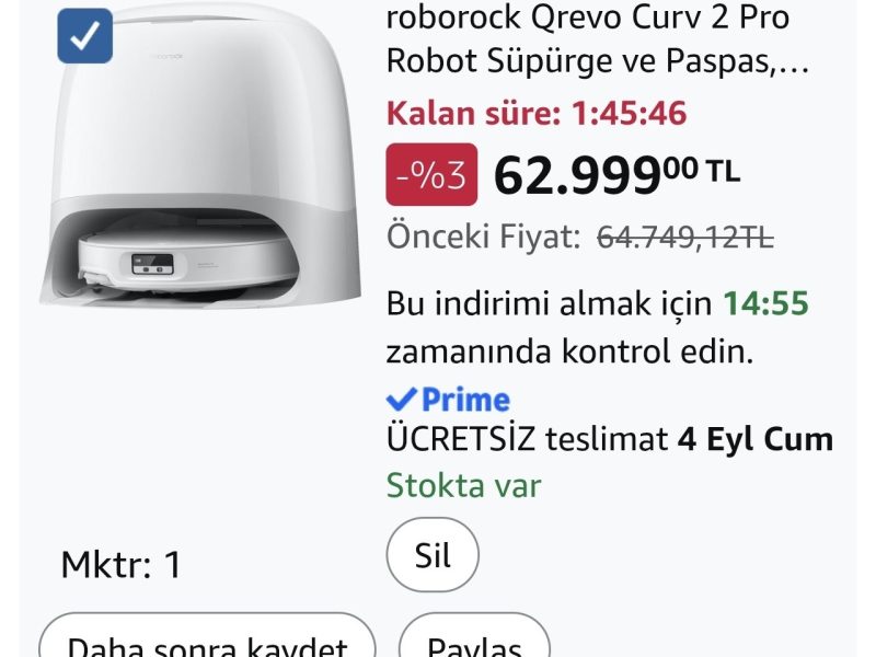 roborock Qrevo Curv 2 Pro Robot Süpürge ve Paspas, 25.000 Pa Emiş, Dolaşmaz, 100 °C Sıcak Su Yıkama, Kendi Kendini Temizleme, Akıllı Engelleri Önleme, Otomatik Kurutma