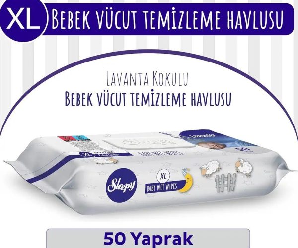 XL Lavanta Kokulu Bebek Vücut Temizleme Havlusu 50 Yaprak