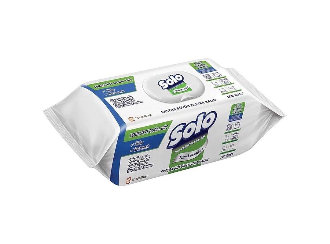 🛍️ SOLO Yüzey Temizleme Mendili Doğal Güç Okaliptus & Çam, 100 Yaprak — %33 İndirim