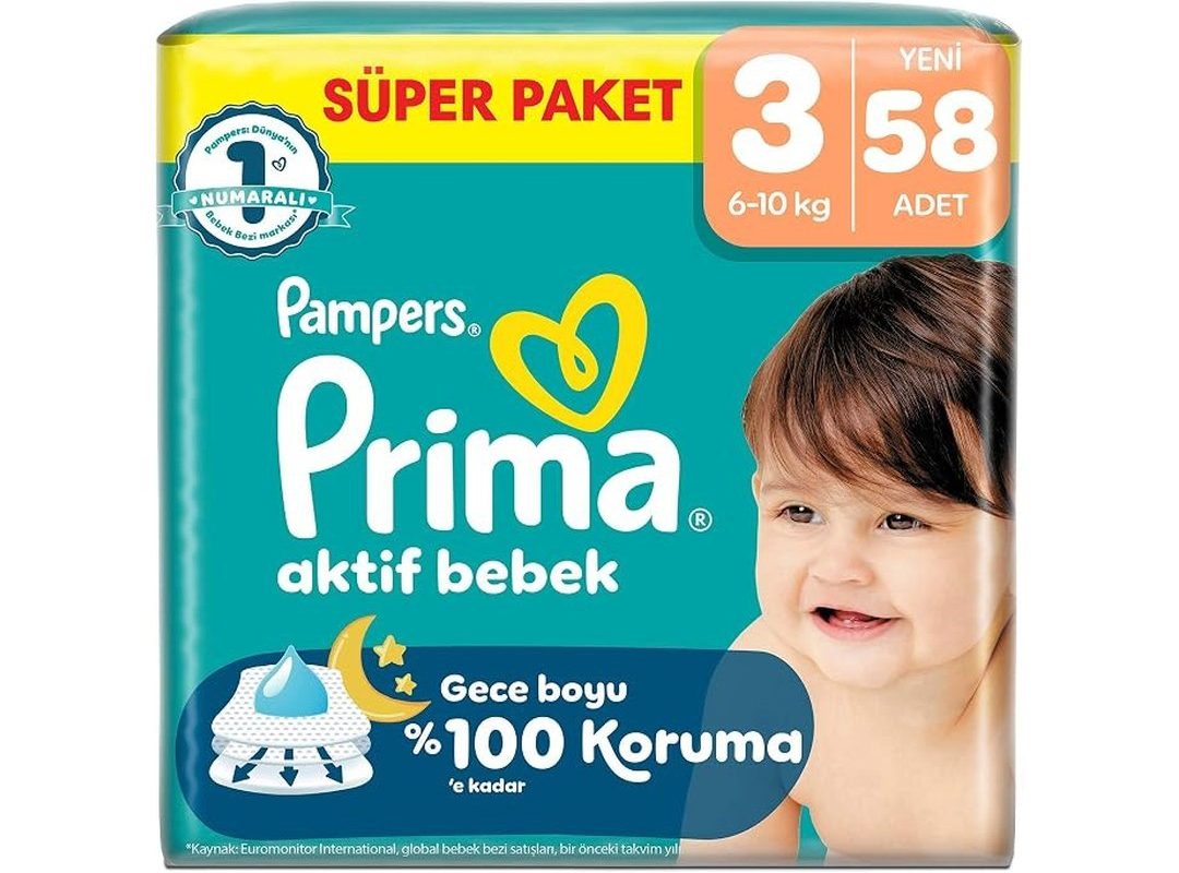 🛍️ Prima Bebek Bezi Aktif Bebek Süper Paket 3 Beden 58 Adet — %33 İndirim