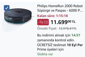Philips HomeRun 2000 Robot Süpürge ve Paspas – 6000 PA emiş Gücü, Halı Modu, LDS Radar, HomeRun Uygulaması, Koyu Mavi (XU2000/15)