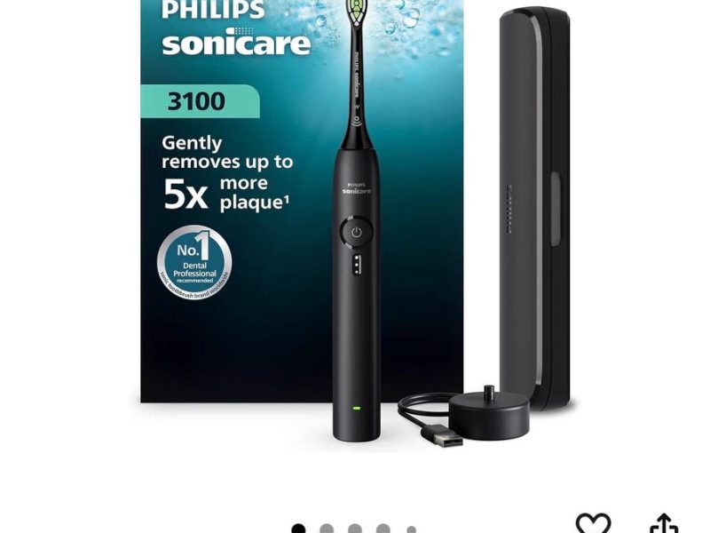 Philips Sonicare 3100 Sonic Şarjlı Diş Fırçası Siyah, 5 Kat Plak Temizliği, Basınç Sensörü, 14 Gün Şarj Ömrü, 3 Hız Ayarı, Seyahat Kabı – HX4033/32