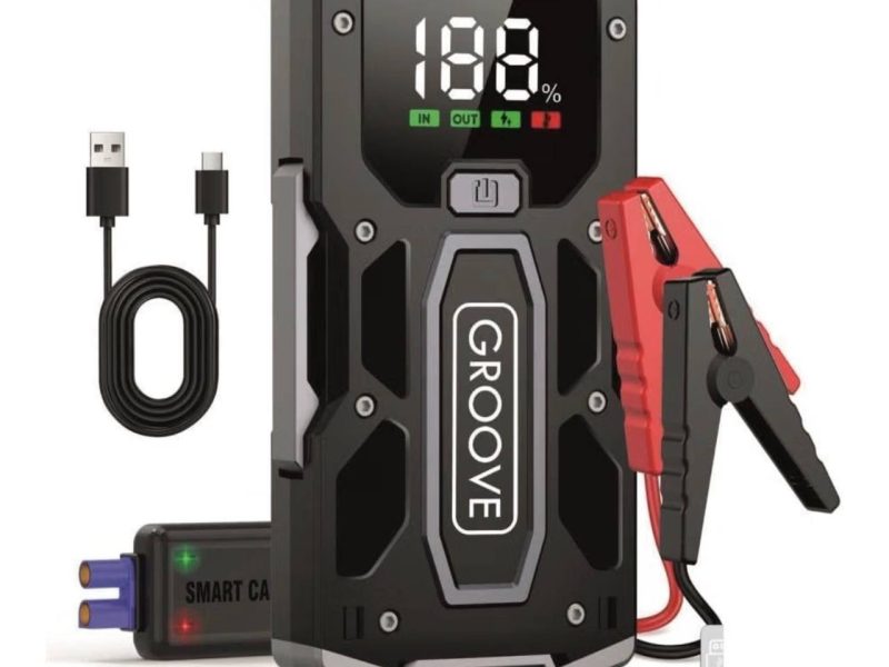 Groove M01 18200Mah 2000A Tepe Akımı Akü Takviye Cihazı Taşınabilir Jump Starter (Powerbank+Led Lamba+Lcd Ekran) Benzinl