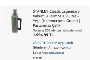 STANLEY Classic Legendary Vakumlu Termos 1.9 Litre – Yeşil (Hammertone Green) | Paslanmaz Çelik