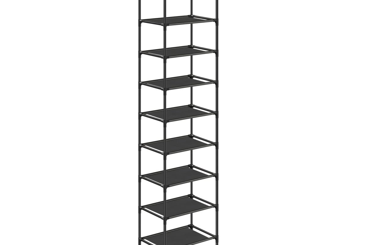 🚨 SONGMICS 10 katlı ayakkabı rafı, ayakkabı standı, yerden tasarruf sağlayan ayakkabı saklama, 33 x 33 x 173 cm, metal çerçeve, dokuma olmayan kumaş raflar, koridor, yatak odası, siyah LSR110B02