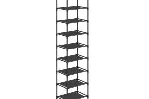 🚨 SONGMICS 10 katlı ayakkabı rafı, ayakkabı standı, yerden tasarruf sağlayan ayakkabı saklama, 33 x 33 x 173 cm, metal çerçeve, dokuma olmayan kumaş raflar, koridor, yatak odası, siyah LSR110B02