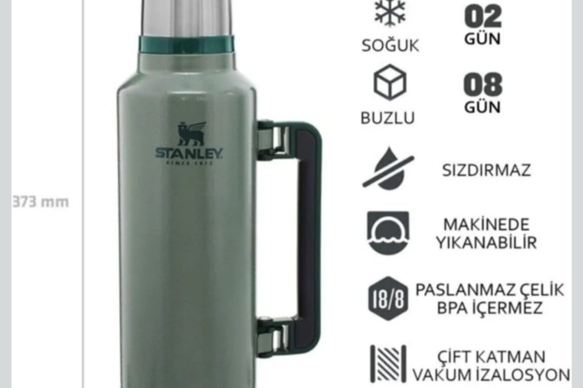 STANLEY Classic Legendary Vakumlu Termos 1.9 Litre – Yeşil (Hammertone Green) | Paslanmaz Çelik