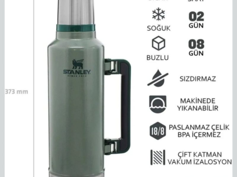 STANLEY Classic Legendary Vakumlu Termos 1.9 Litre – Yeşil (Hammertone Green) | Paslanmaz Çelik