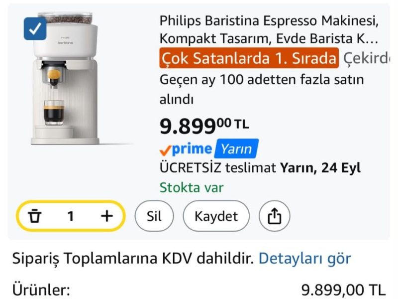 Philips Baristina Espresso Makinesi, Kompakt Tasarım, Evde Barista Kalitesinde Espresso, 16 Bar Basınç, BAR300/03