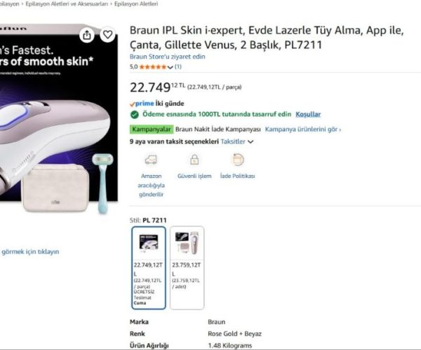 Braun IPL Skin i·expert, Evde Lazerle Tüy Alma, App ile, Çanta, Gillette Venus, 2 Başlık, PL7211 — %95 İndirim